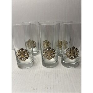 Vintage Set of 6 Saxony coat of arms Gold Tone Providentia Memor crest glasses